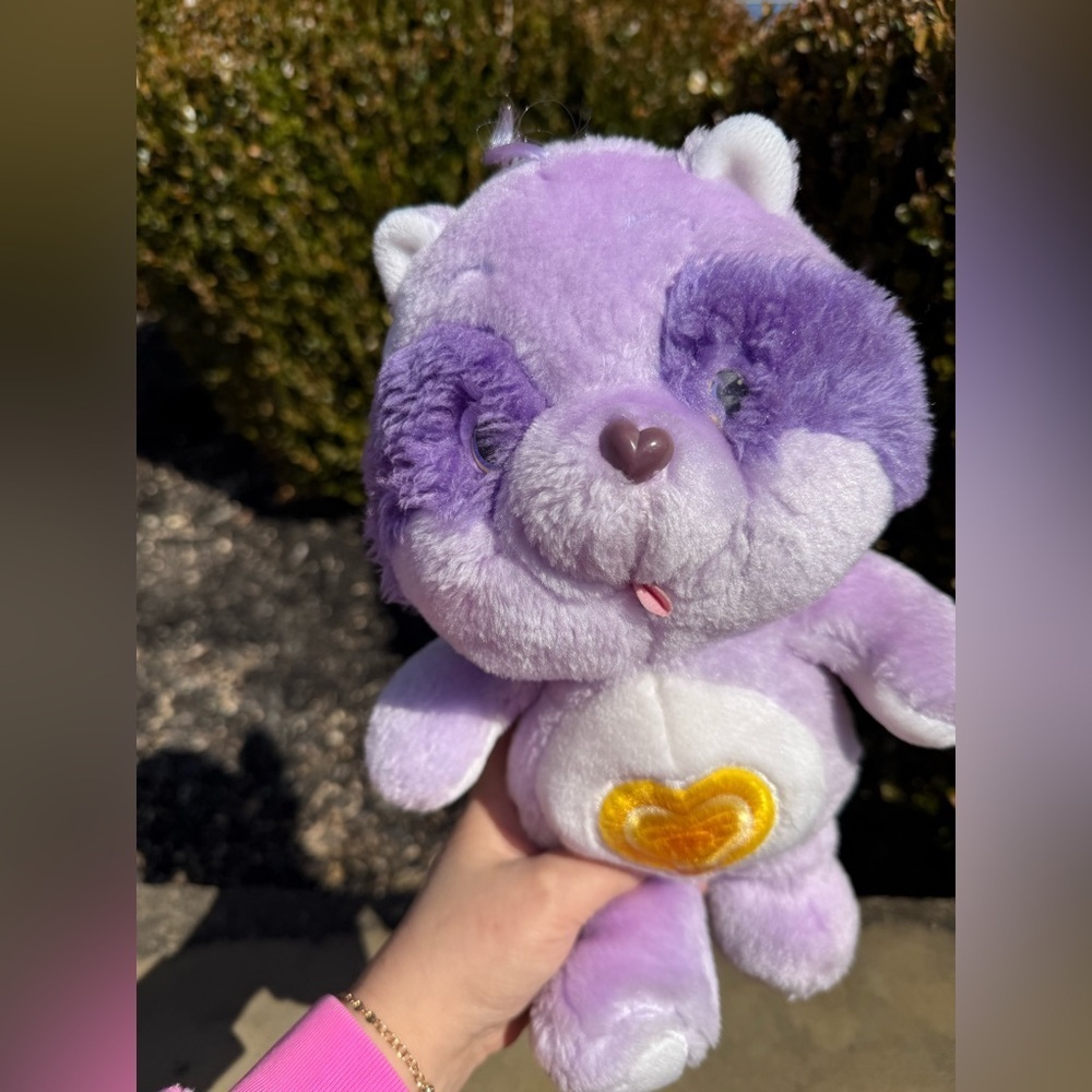 Vintage Care Bear Cousin 13” 1984 Bright Heart Raccoon Plush Purple - Picture 2 of 6